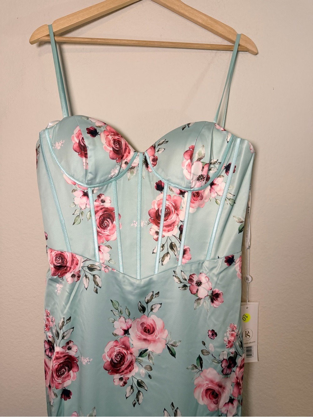 Portia & Scarlett PS26000 Mint Floral Corset Mermaid Gown 12 NWT $499 - Picture 3 of 13